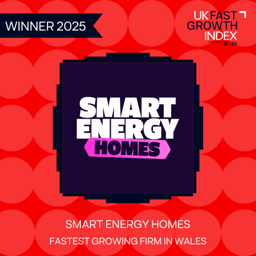 UK Fast Growth Index 2025 winner badge: Smart Energy Homes, Fastest Growing Firm in Wales